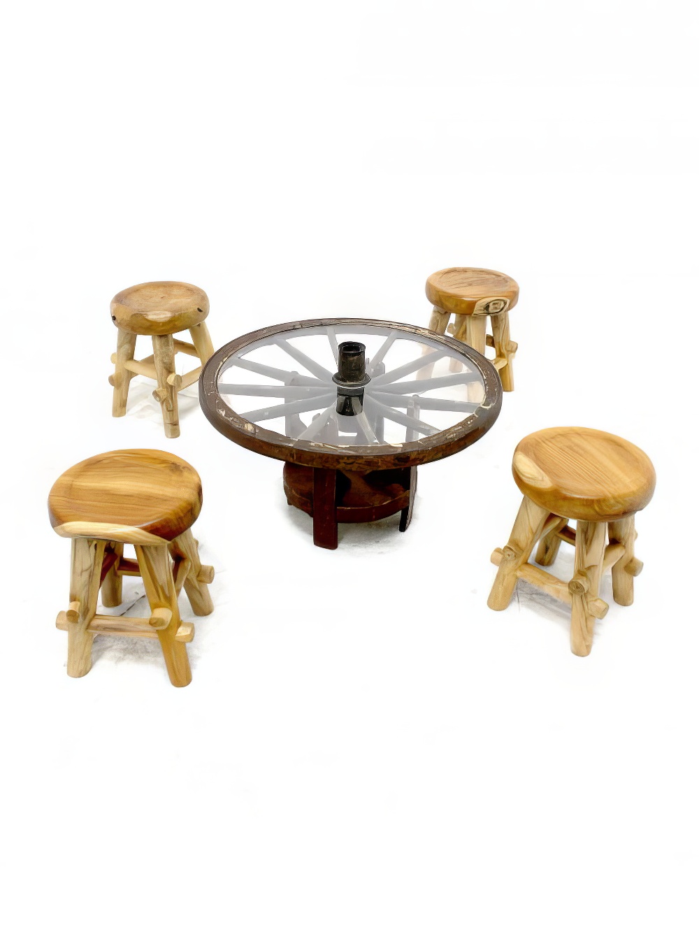FUR61_SN2031_Wagon_Wheel_Table_Rustic_Wooden_Teak_Stoolevent_prop_hire_LG_725_copy