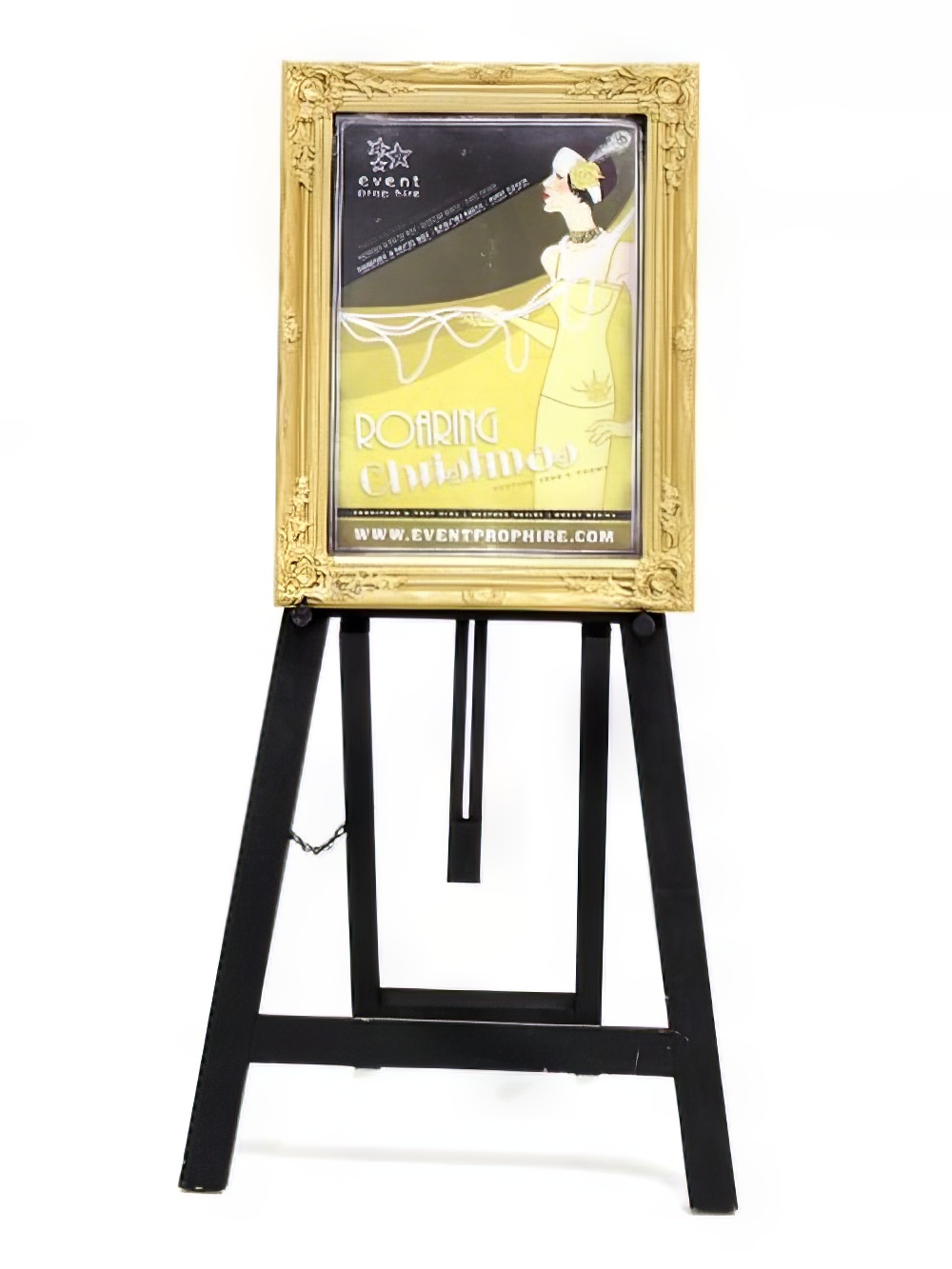 SCN143_gold_frame_on_black_easel_3_event_prop_hire_optimised.jpg