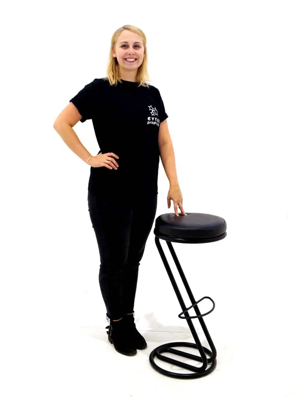 FUR168 Black Diner Stool (Black Frame) _event_prop_hire_083
