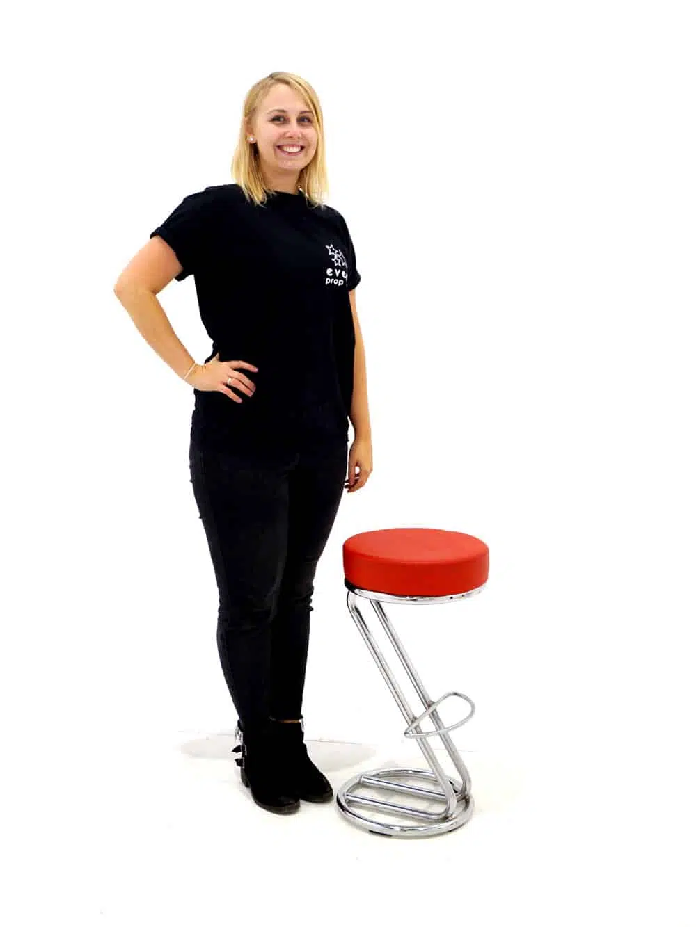 FUR83 Red Diner Stool (low) _event_prop_hire_080
