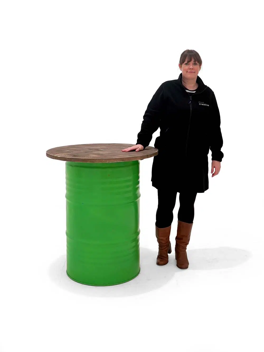 SN1980 _Wooden Topped Green Steel Drum Poseur Table_event_prop_hire_EPH_Creative_429 _optimised