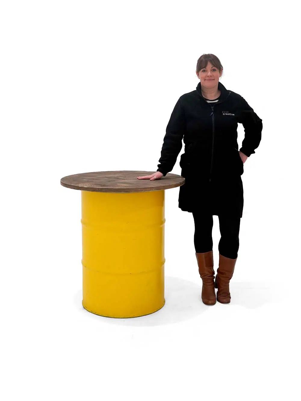SN1982 _Steel Drum Poseur Table - Wooden Top - Yellow_event_prop_hire_EPH_Creative_455 _optimised