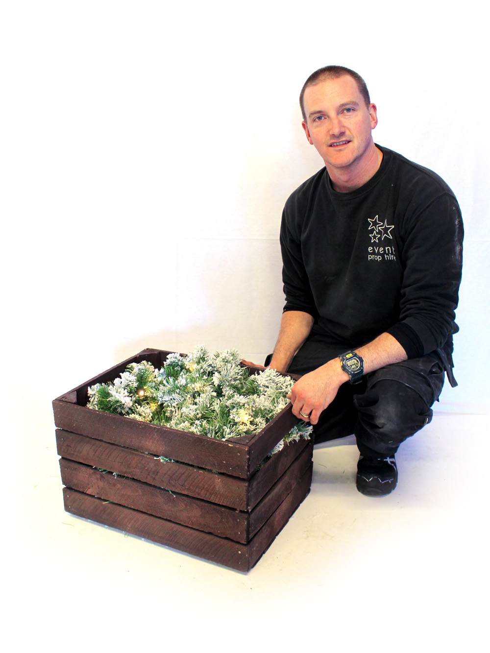 SN3130_High_Sided_Crate_with_Flocked_Pre-Lit_Christmas_Garlands_event_prop_hire_0008IMG_7334_copy
