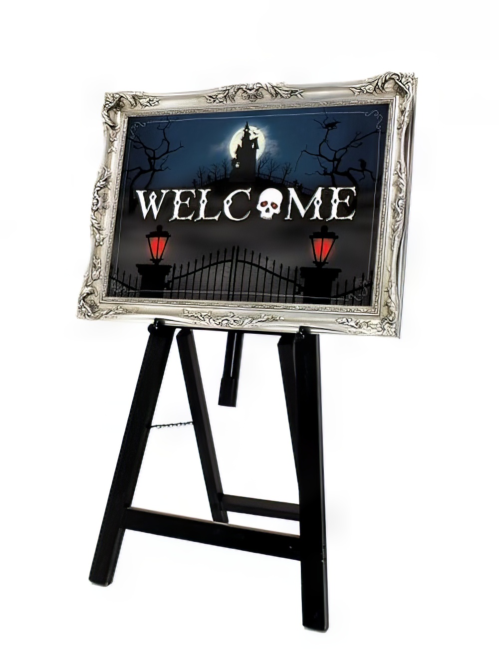SN3882_Halloween_Welcome_Signevent_prop_hire_PWelcome_silver_without_model_copy