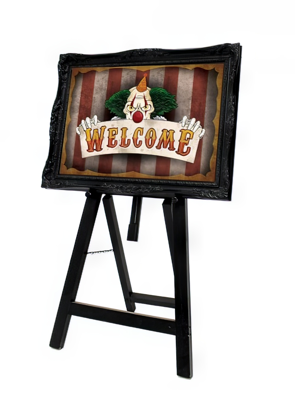 SN3908_Scary_Clown_VIP_Entrance_Sign_black_frameevent_prop_hire_scary_clown_Welcome_entrance_without_model