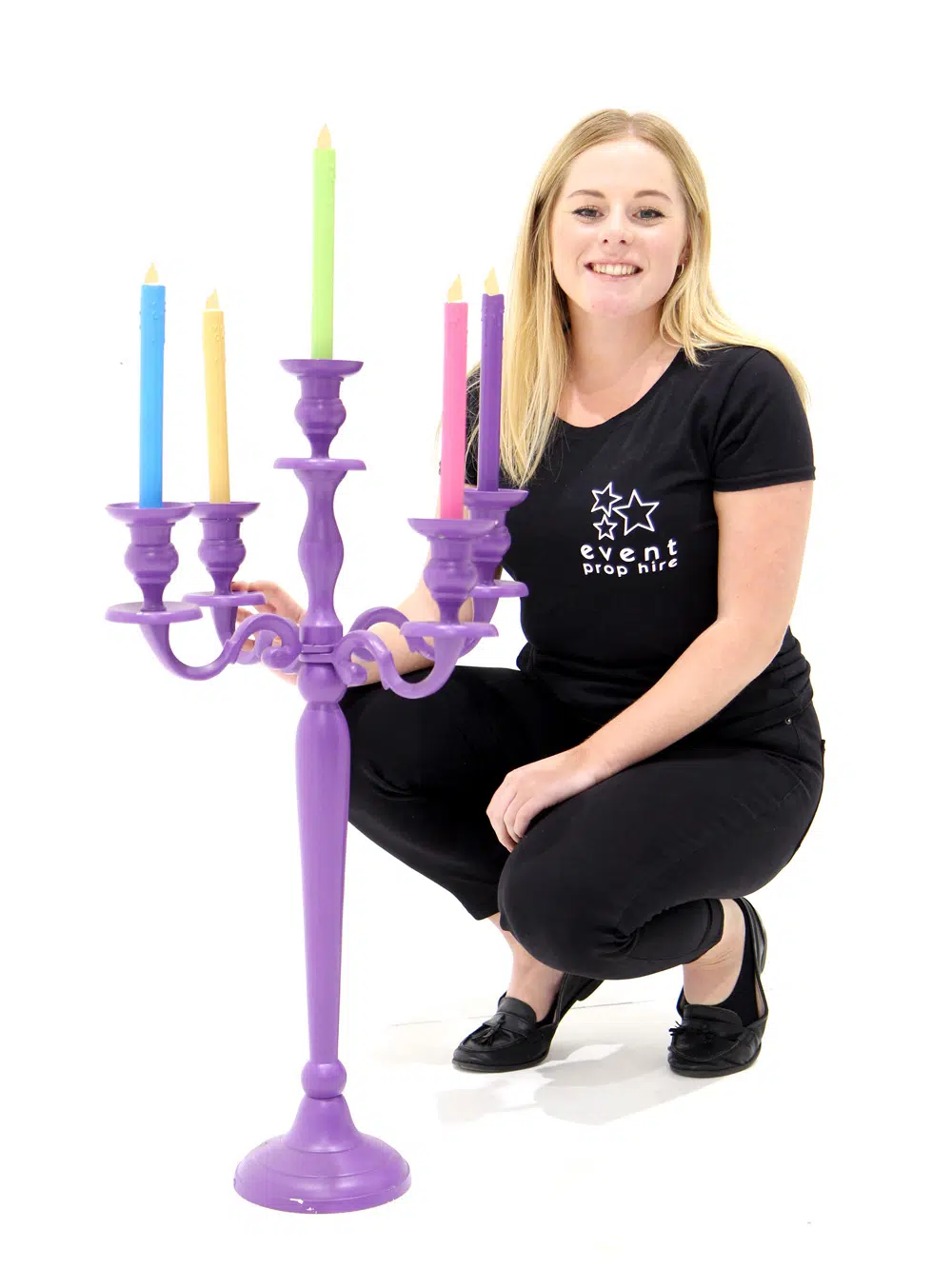 SN4429 Purple Candelabra with Colourful Candles _event_prop_hire_193_Optimised