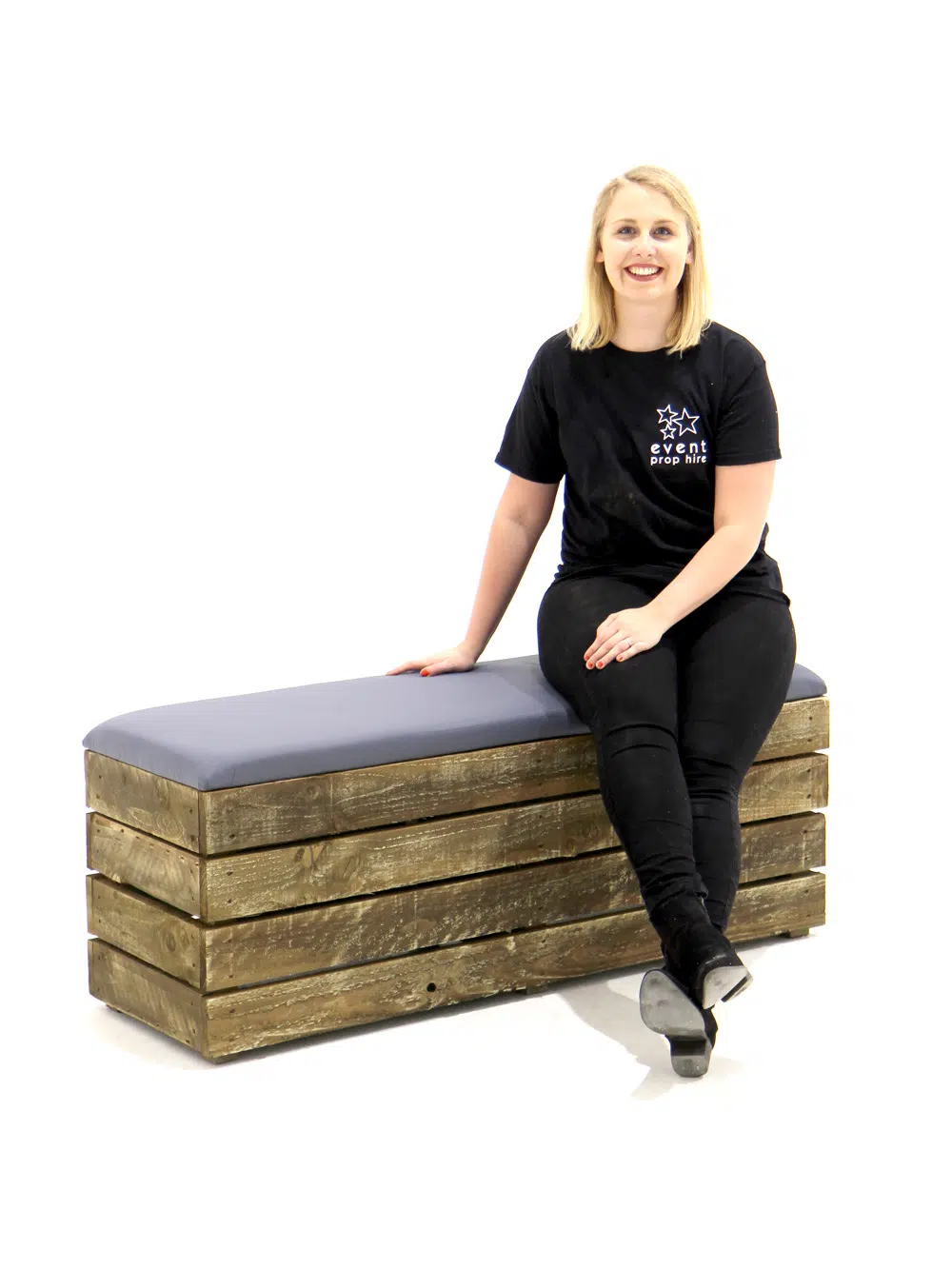 SN4829 Pallet Wood Bench - Grey Covers _event_prop_hire_004