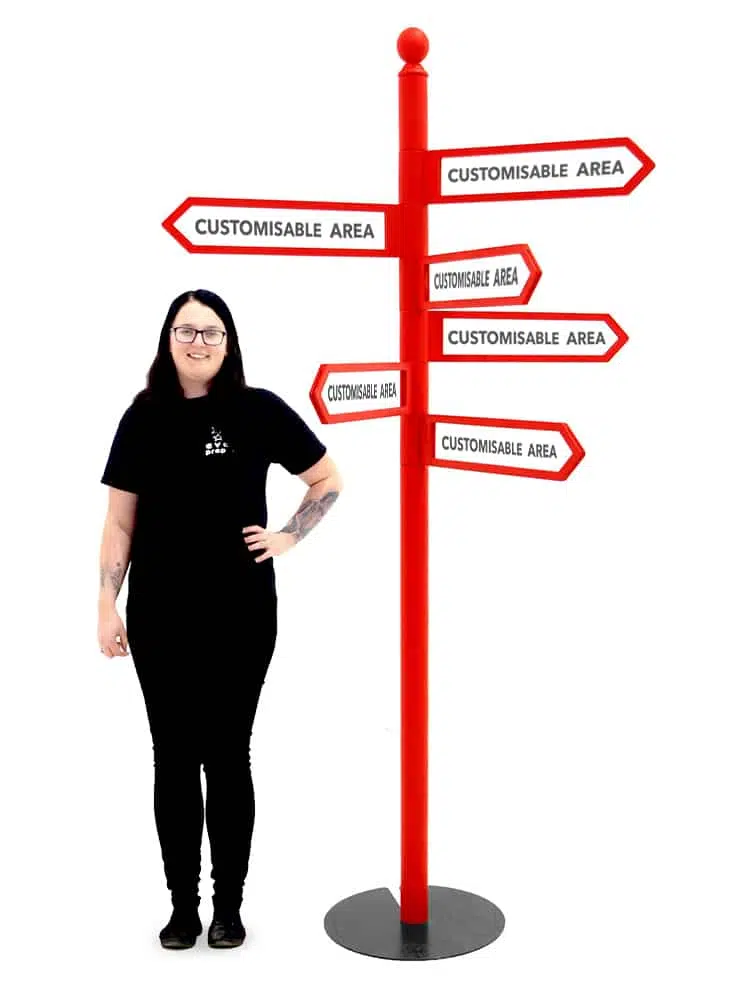 SN5695 Red Multi Directional Sign Post x6 _event_prop_hire