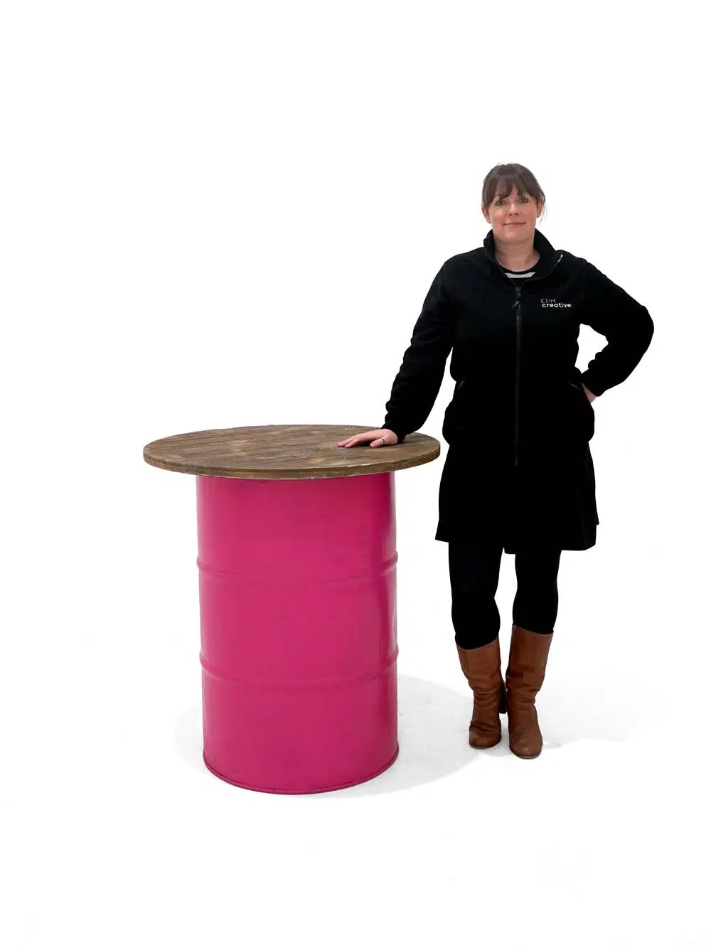 SN5814 _Steel Drum Poseur Table - Wooden Top - Pink_event_prop_hire_EPH_Creative_602 _optimised