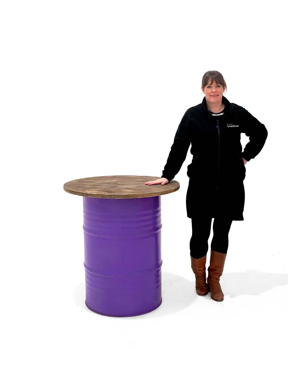 SN5815 _Steel Drum Poseur Table - Wooden Top - Purple_event_prop_hire_EPH_Creative_580 _optimised