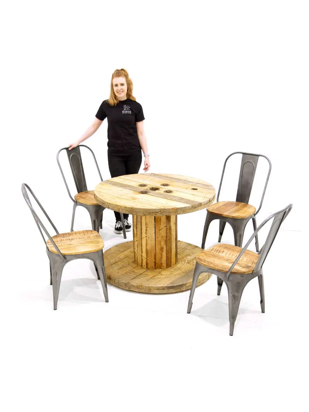 SN6096_Industrial Style Wood & Metal Chair & Cable Drum Table_006