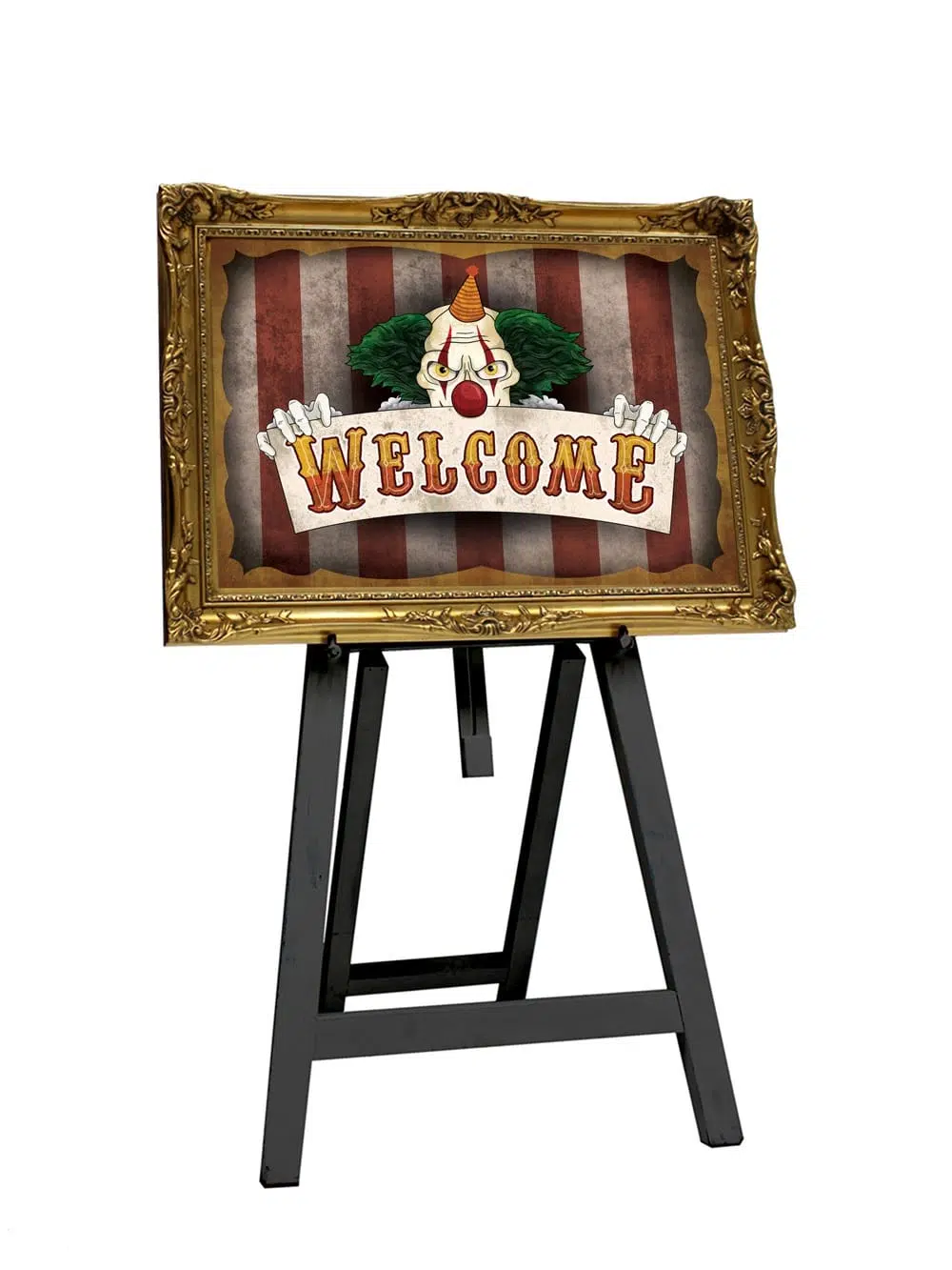 SN3911 Scary Clown Welcome Sign gold frame)