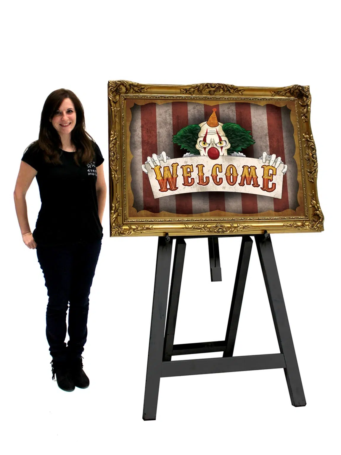SN3911 Scary Clown Welcome Sign gold frame) _event_prop_hire_2_High Res