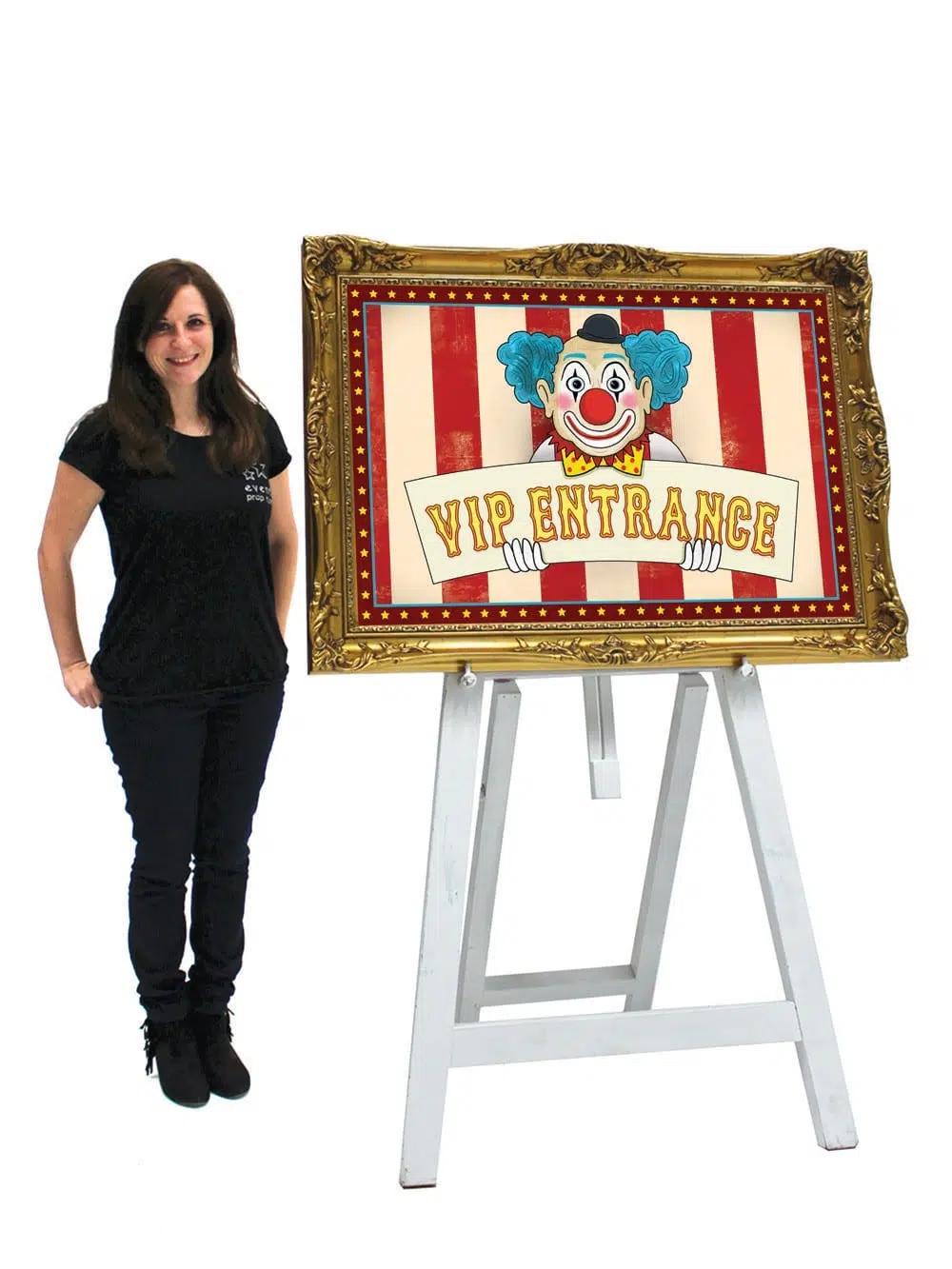 SN3912 Happy Clown VIP Entrance Sign (gold frame) _event_prop_hire_VIP Entrance gold happy clown_Optimised