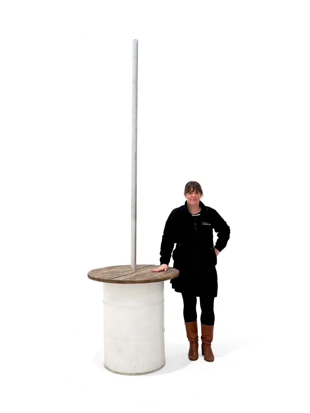 SN5960 _Steel Drum Poseur Table Bunting Unit - White - 3m Pole_event_prop_hire_EPH_Creative_694 _optimised
