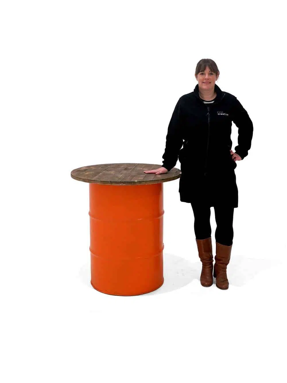 SN8665 _Steel Drum Poseur Table - Wooden Top - Orange_event_prop_hire_EPH_Creative_589 _optimised