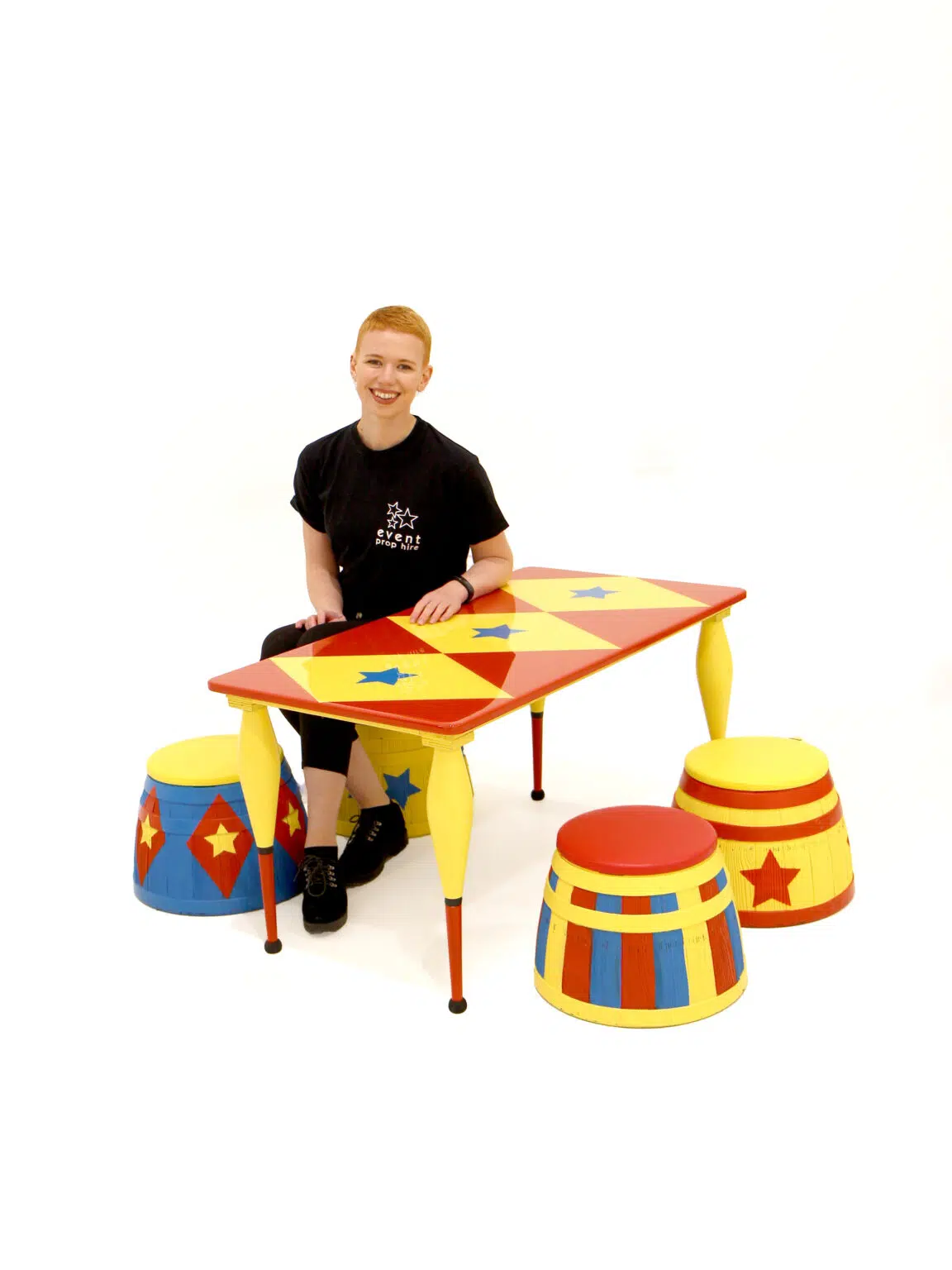 SN8382_SN7992_Children_s Circus Stool and Circus-Themed Children_s Red and Yellow Diamond Star Table_eph_creative_event_prop_hire_0300 copy