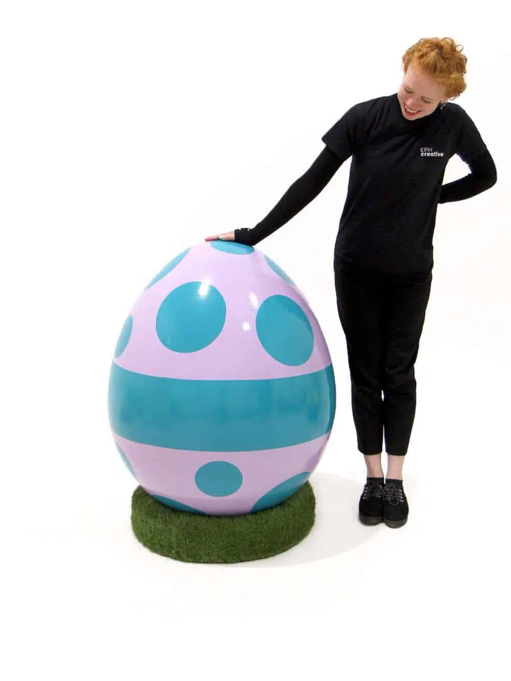 SN9390 SN9386_Giant Egg - Pink with Green Spots and Stripe and Grass Circular Base for Giant Egg_event_prop_hire_EPH_Creative_052_optimised