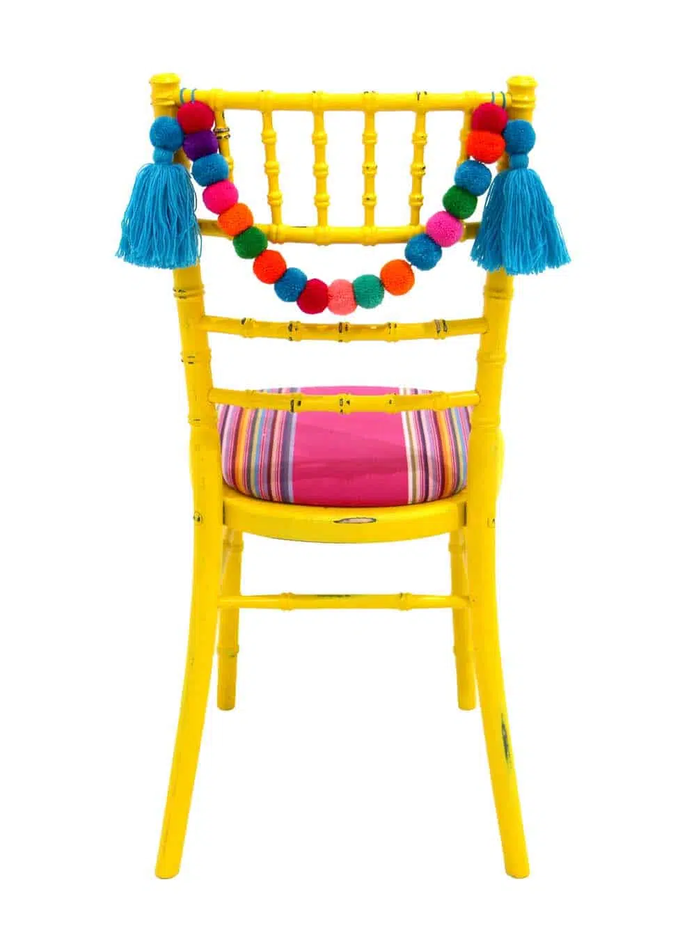 SN10209_Chiavari Chair - Distressed Bright Yellow, Pink Seat Pad + Blue Pom Pom Swag_event_prop_hire_EPH_Creative_8_optimised