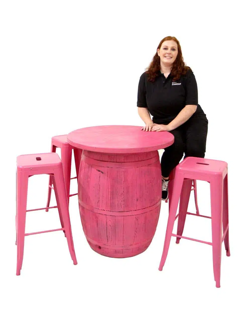 SN10549_Coloured Rustic Barrel Poseur Table + Metal Stools (Pink)_event_prop_hire_EPH_Creative_9_optimised