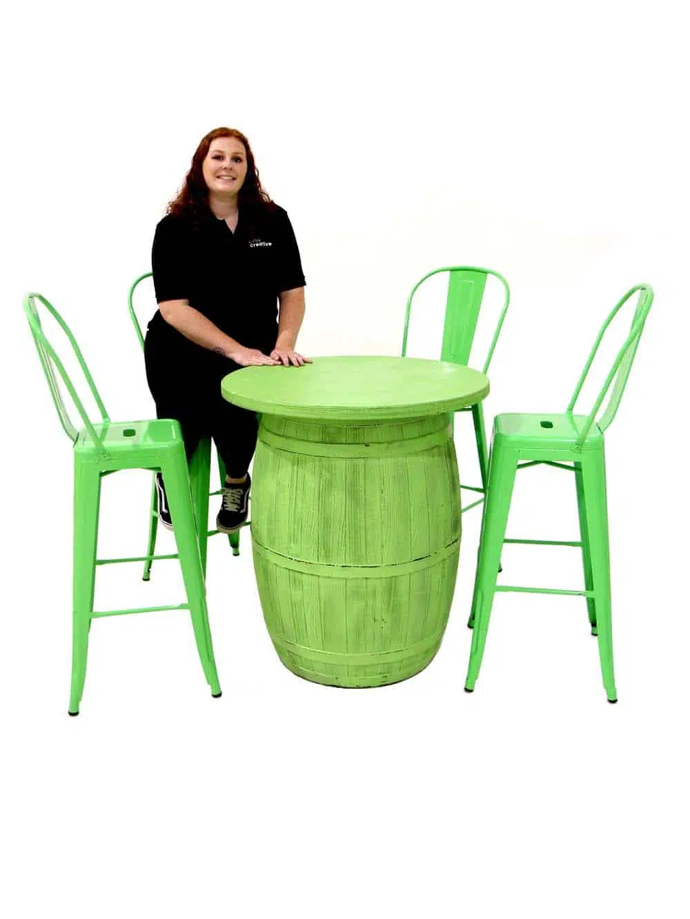 SN10551_Coloured Rustic Barrel Poseur Table + Metal Stools (Green)_event_prop_hire_EPH_Creative_3_optimised
