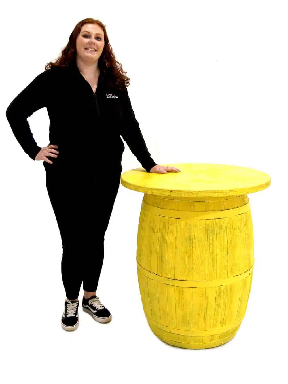 SN9695_Coloured Rustic Barrel Poseur Table (Yellow)_event_prop_hire_EPH_Creative_0_optimised