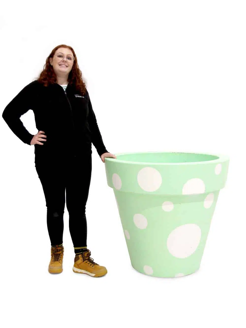 SN10774 _Giant Flower Pot - Green and White Spots (With Internal Plinth)_event_prop_hire_EPH_Creative_6_optimised