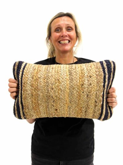 Jute Cushion - Navy Edge