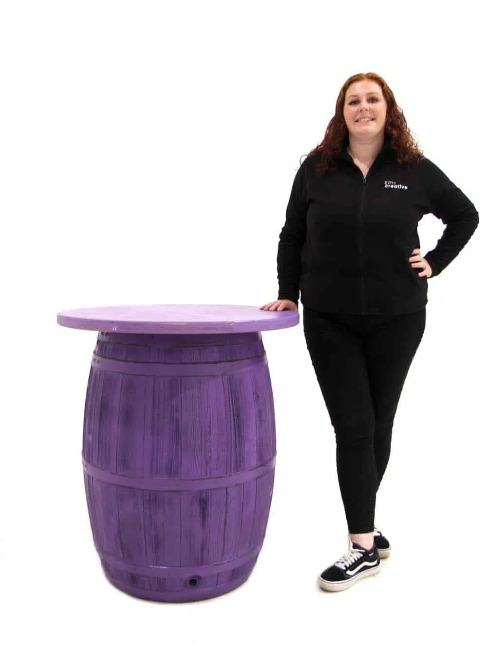SN9693 _Coloured Rustic Barrel Poseur Table (Purple)_event_prop_hire_EPH_Creative_6_optimised