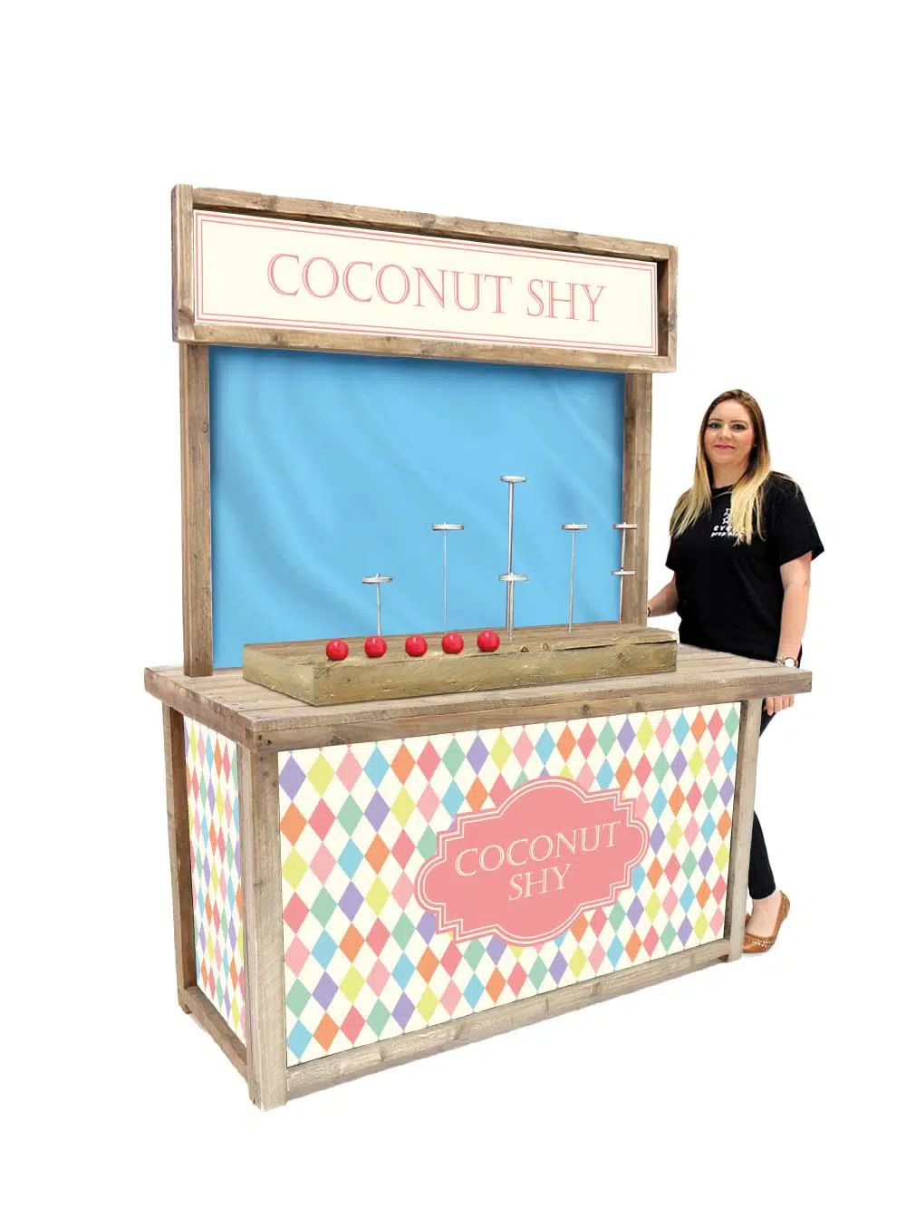 SN15658 Coconut Shy Fairground Game (Without Coconuts) (Spring Edition) Blue Curtain - with model _optimised