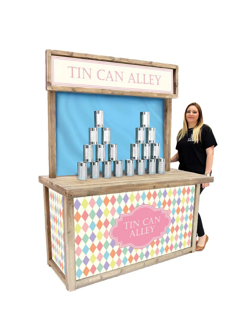 SN15661 Tin Can Alley Fairground Game (Spring Edition) - Blue Curtain - with model _optimised